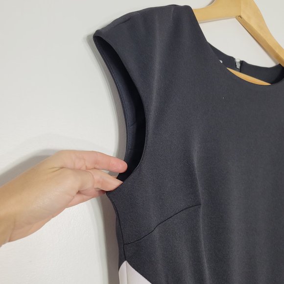 Maggy London Women's Black White Front Asymmetric Slit Darting Sheath Dress 10 - Picture 5 of 13